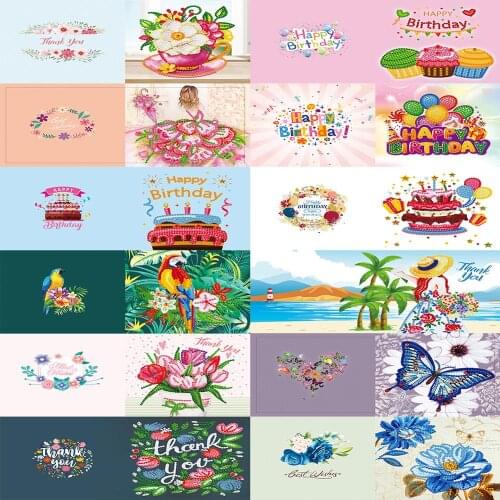12pcs Diamond Painting Greeting Card Special Shape Diamond Embroidery Birthday Cards Thanksgiving Cards Cross Stitch Craft