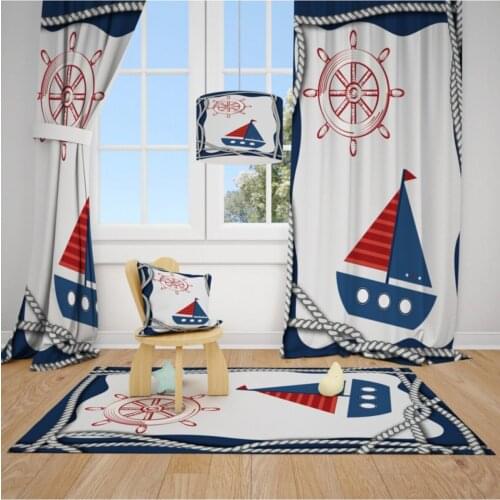2 wing Ship, Rudder, Rope Child Baby Room Curtain Backdrop Curtain 140 cm x 270 cm