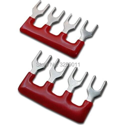 50PCS TB1504 TBD-15A Suyep 4 Positions 15A Wire Connector Pre Insulated Fork Type Barrier Spades Terminal Strip Jumper Block red