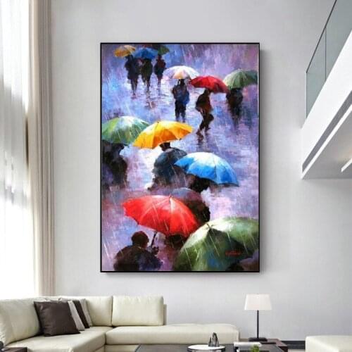 Abstract Wall Art Posters Prints Decor Oil Painting Walking In The Rain Canvas Painting Pictures for Living Room Home Cuadros
