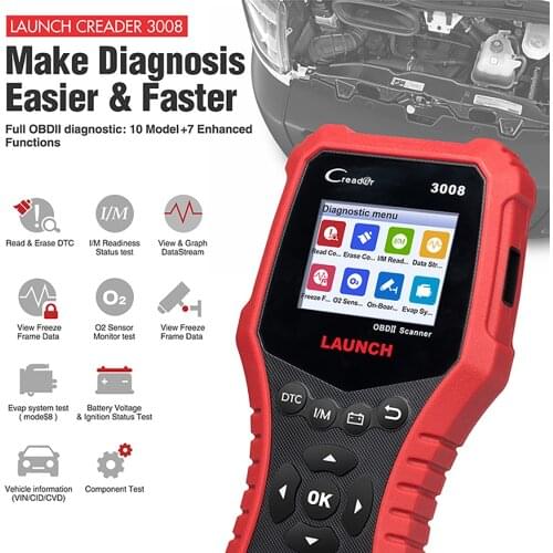 LAUNCH X431 CR3008 OBD2 Automotive Scanner OBDII Code Reader Diagnostic Tool Check Engine Battery Voltage Free Update pk KW850