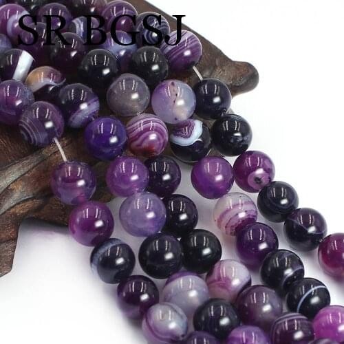 Free Shipping 10mm Wholesale Purple Stripe Agat Stone Charms Spacer Beads for Jewelry Making 15"