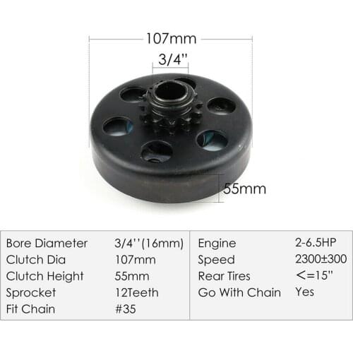 Centrifugal Clutch 3/4" Shaft And 12 Tooth 35 Chain Sprocket for Go-Karts Mini