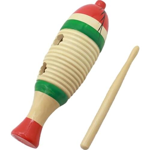 Wooden -Shaped Guiro Hand Percussion with Stick for Kid Musical Toys