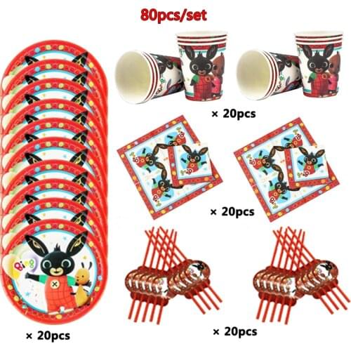 Rabbit Theme Party Decorations Kids Disposable Rabbit Cup Napkin Plate Straws Tableware Baby Shower Birthday Party Supplies Set