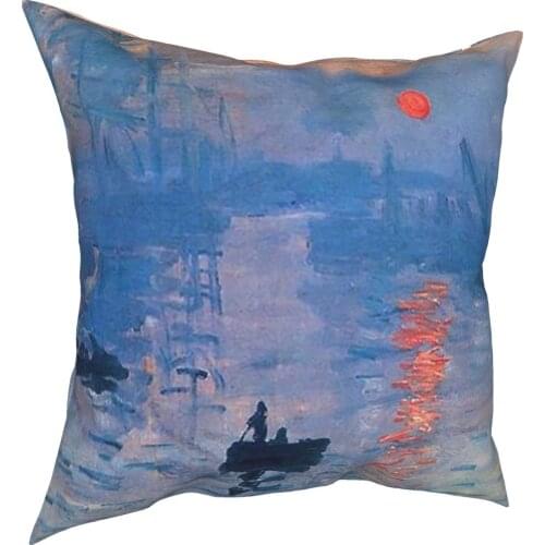 Claude Monet Impression Sunrise Pillowcase Home Decor Art Painting Cushion Cover Throw Pillow for Car Double-sided Printing
