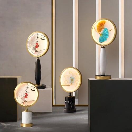 JMZM Chinese Style Enamel Table Lamp Copper Golden Reading Light Luxury Marble LED Table Lamp For Bedside Living Study Room Sofa