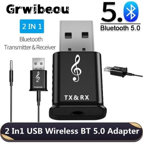 Grwibeou 2 in 1 Bluetooth-compatible 5.0 Audio Receiver Transmitter 3.5mm AUX Jack RCA Wireless Adapter USB Dongle For TV Car PC
