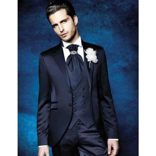 Tailor Made Navy Blue Formal Men Suit For Wedding Slim Fit Groom Tuxedos Costume Homme Terno 3 Pieces（Blazer Vest Pants