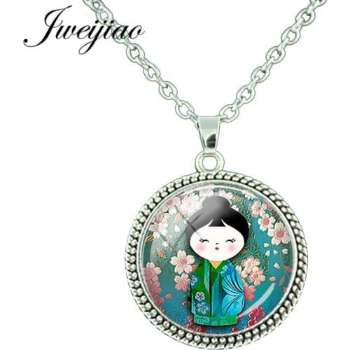 JWEIJIAO Russian Japan Nesting Dolls Necklace Tradition Handmade Russian Dolls Glass Cabochon Charms Gift Jewelry JN01