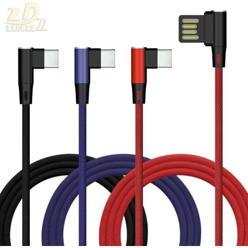 90 degree 2 side High grade cloth for iphone light typec micro usb data cable L bend 2A fast charging game cable 5pin 8pin 100 p