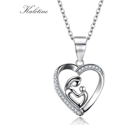 KALETINE Genuine 925 Sterling Silver CZ Gift for Mother Love Mum with Baby Love Pendant Chokers Necklaces for Women Accessories