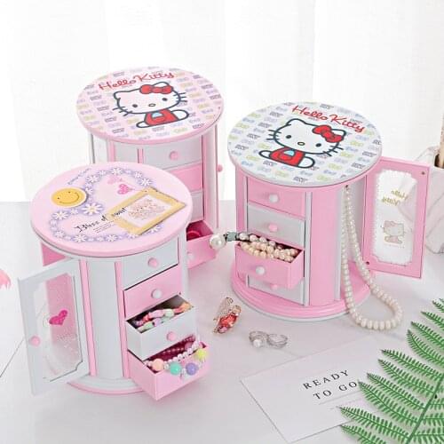 Creative Round Large-capacity Music Box with Three Drawers Vanity Mirror Jewelry Box Cartoon Music Box Music Box Childrens Gift