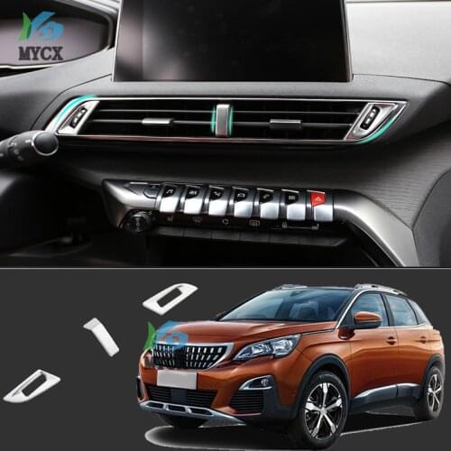 For Peugeot 3008 GT 2017 2018 Stainless Steel Front Middle Center Enclosed Air Condition Control Cover AC Outlet 3pcs