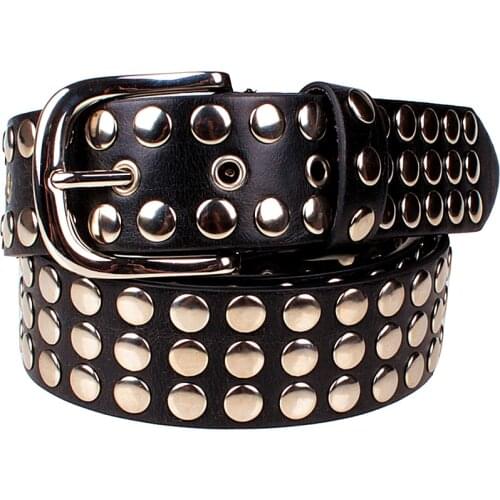 Fashion womens Rivet belt Punk rock style belt lady Sequins Metal buckle Wide full Metal rivet bead belt
