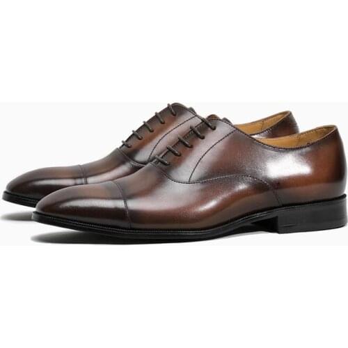 Goodyear Handmade Formal brown Mens shoes Genuine Leather Square Toes Lace up Fashion Oxfords business Shoes Men