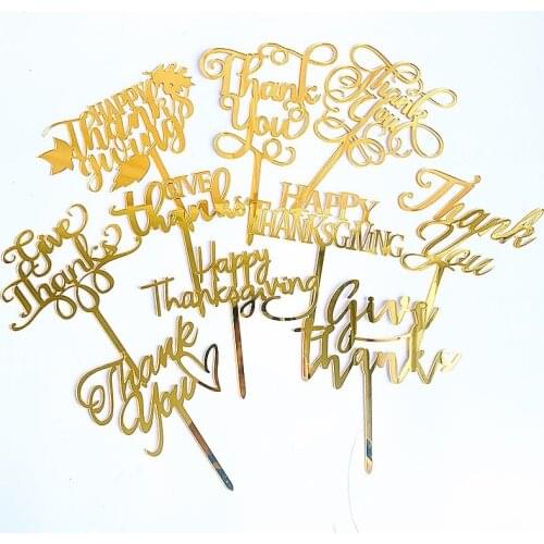 2021 New Happy Thanksgiving Cake Topper Rose Gold Thanksgiving Acrylic Cake Topper For Thanksgiving Day Party Cake Decorations