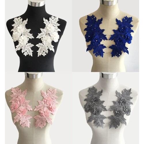 New arrive 3D flower Embroidery Applique Lace Collar Neckline DIY Sewing Rhinestone Lace Fabric Dresses Accessories Scrapbooking
