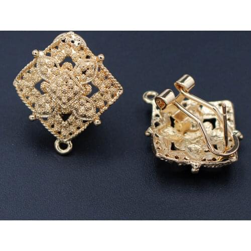 Earrings Post with Loop Hanger Hollow Square Shape Base DIY Retro Metal Clip Stud Earrings Jewelry Findings 21x24mm