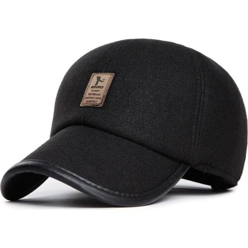 VORON 2017 new Winter Hats with Ears Baseball Cap 7 Panel Bone Warm Woolen Thick Caps for Men warm hat
