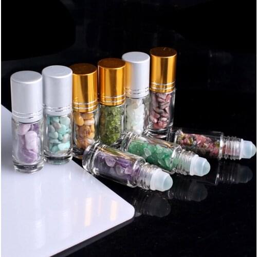 1PC 5ML Natural Semiprecious Stones Essential Oil Perfume Glass Roller Ball Transparent Bottle Healing Crystal Chips Gift