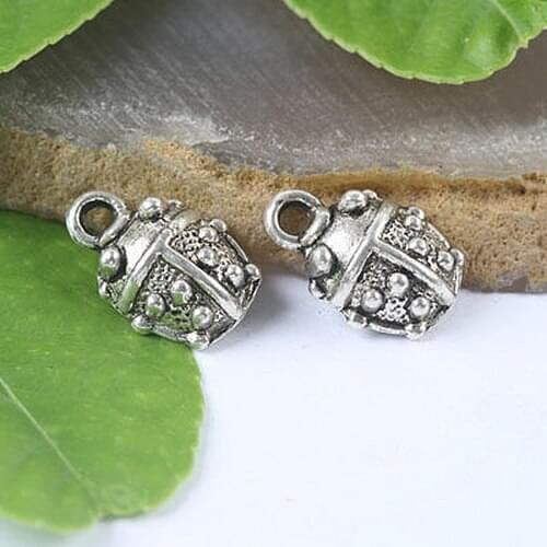 Tibetan Silver color little Beetle design charms 14 Pcs H0032