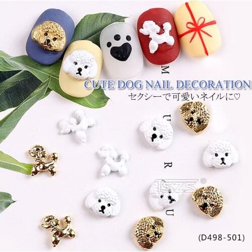 TSZS Fashion 10pcs/lot INS Cute Dog Head Shape Nail Art Decoration Alloy Rhinestone DIY Nail Jewelry