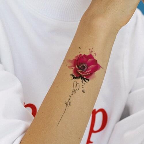 Temporary Tattoo Stickers Pink Flowers English alphabet Jewelry Design Fake Tattoos Waterproof Tatoos Arm Large Size for Women