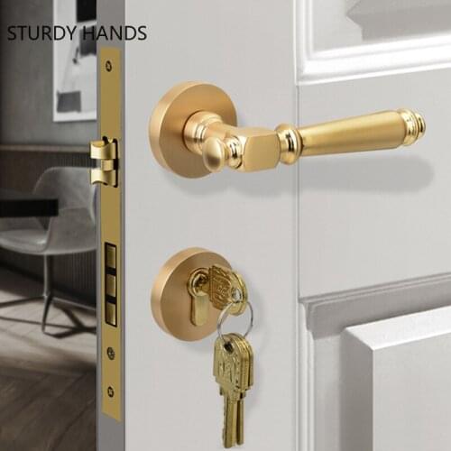 High-end Pure Copper Security Door Lock Bedroom Mute Door Handle Lock Indoor Universal Deadbolt Lock Furniture Hardware Supplies
