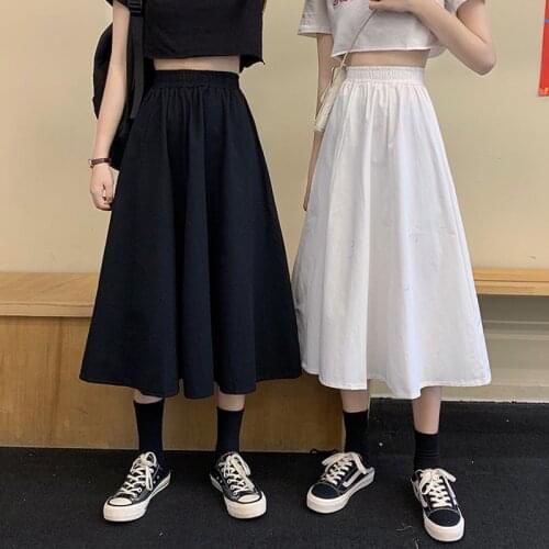 Girlfriends white skirt female spring and summer 2021 new fashion high waist A-line skirt mid-length skirt