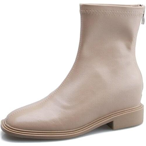 Inner Heightening Boots 2021 Autumn New Martin Boots Thick Heel Short Barrel Rear Zipper Small Size Large 43 Womens Boots