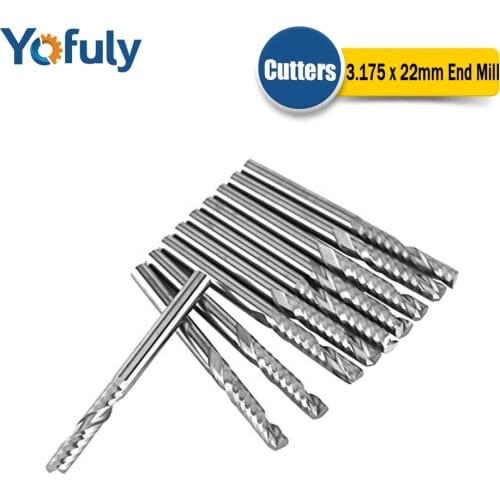 10PCS 3.175 X 22mm Single Flute Spiral Carbide CNC Router Bits Milling Cutter End Mill Cutter Tools High Quality