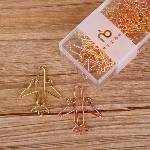 12pcs/set Fashion Rose Gold Airplane Shape Metal Paper Clips Bookmarks Memo Clip Binder Clip Stationery Book Note Decoration