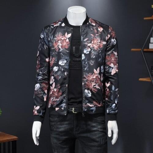 2021 New Jackets Men Flower Print Fashion Clothing Outerwear Slim Fit Fancy Bomber Jackets Coat Plus Size Casual Windbreakers