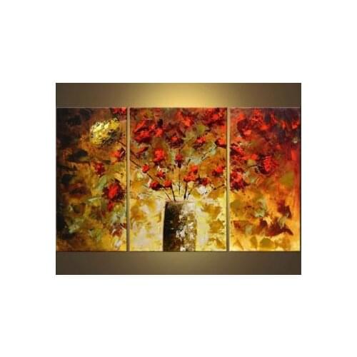 3 Pieces Hand Painted wall pictures for living room My Beautifull Rose II-Modern Canvas Art-Floral Oil Painting Wall Art