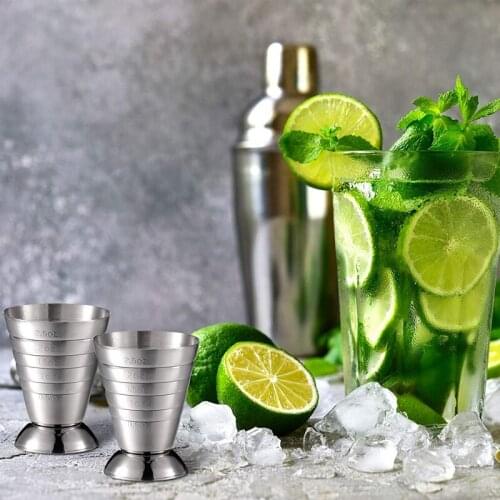 ABZS 6 Pieces Cocktail Measuring Cups Stainless Steel Cocktail Jiggers 2.5 Oz 75 Ml 5 Tbsp Drink Jiggers for Bartender Bakers