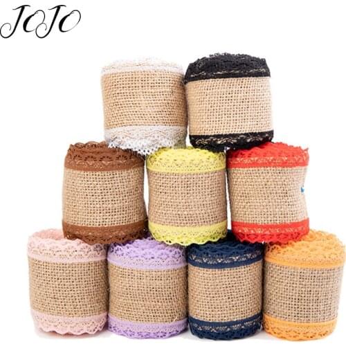 JOJO BOWS 50mm 2m Jute Hemp Ribbon Solid Lace Edge Burlaps Roll Webbing For Sewing DIY Handmade Craft Supplies Home Decoration