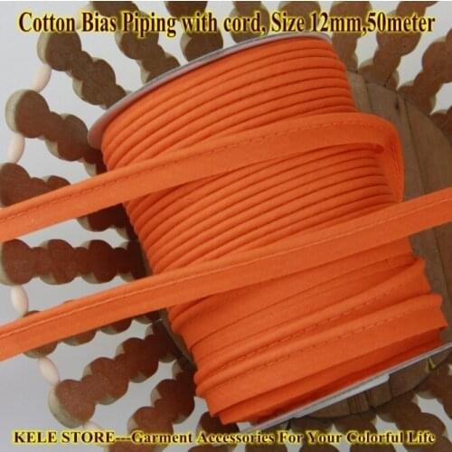 Free shipping--100% Cotton Bias Piping, Piping tape,bias Tape with cord,size:12mm, 50m,for DIY sewing textile bed linings orange