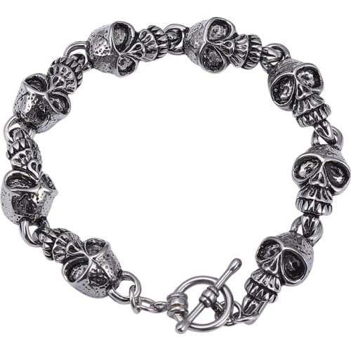 11mm Stainless Steel Curb Cuban Link Chain Skull Bracelet for Men Hiphop Rock Style Trendy Male Wristband Jewelry Gift GS0021