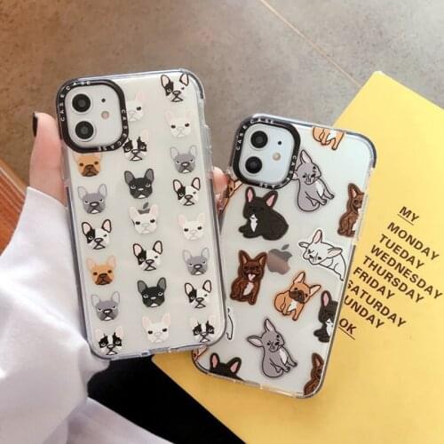Cute French Bulldog Phone Case for iPhone 7 8 Plus X XS 11 PRO Max Coque For iPhone XR SE Clear Soft Cover with Black Len Frame