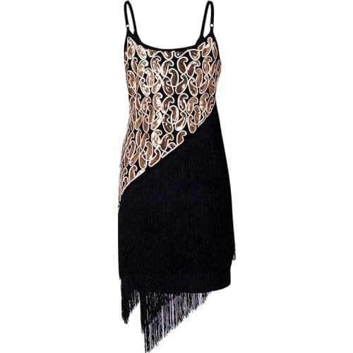 Black Latin Vintage Bridal 1920s Deco Gatsby Sequin Flapper Dresses with Sleeve 20s Long Fringed Beaded Party Dress for Women