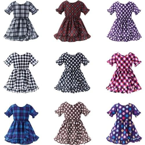 Children Summer Short Sleeved Dress Girls Plaid Dot Ruffled Dress Ins Children Princess Dress Party And Casual Dress Outwear