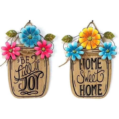 Home Sweet Home Wooden Craft Sig Spring Garden Flower Basket Metal Hanging Board Easter Basket And Iron Plaque Easter Decoration