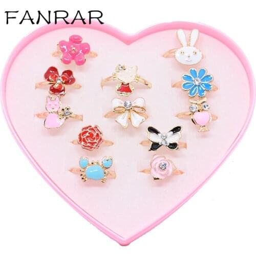 FANRAR Fashion Jewelry Accessories 12pcs/box Lovely Kids Cute Sweet Rings Design Flower Animal Girl Child party Gift Finger Ring