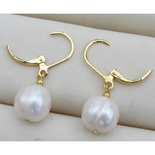 HOT AAA 8.5-9MM NATURAL ROUND SOUTH SEA GENUINE WHITE PEARL EARRING 14k/20