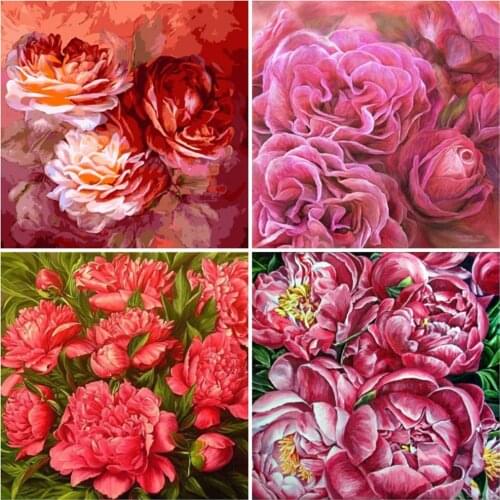 Huacan 5D Full Drill Diamond Painting Flowers Peony Embroidery Cross Stitch Rhinestones Picture Bedroom Decoration