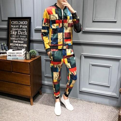 Abbigliamento Uomo 2020 2 Piece Set Dresy Meskie Esofman Takımı Luxury Fashion Mens Tracksuit Sharp Plaid Print Mens Tracksuits