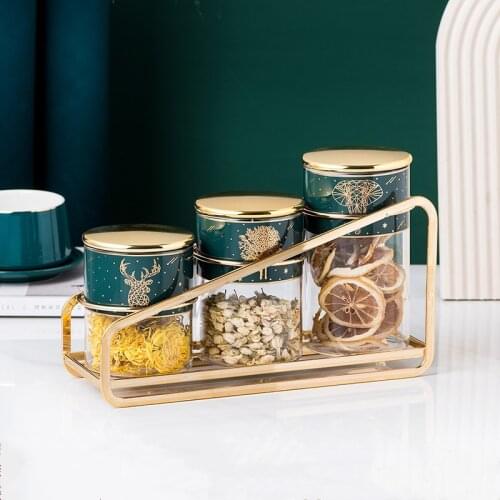 Storage Tank Food Container Metal Base High Borosilicate Food Sealed Glass Tank Candy Jar Kitchen Miscellaneous Grain Organizer