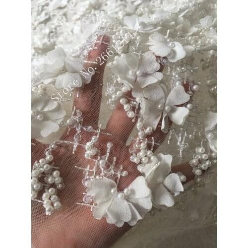Pretty designBZL-17536-1 High quality white embroidered African french lace net tulle fabric with full beads super quality
