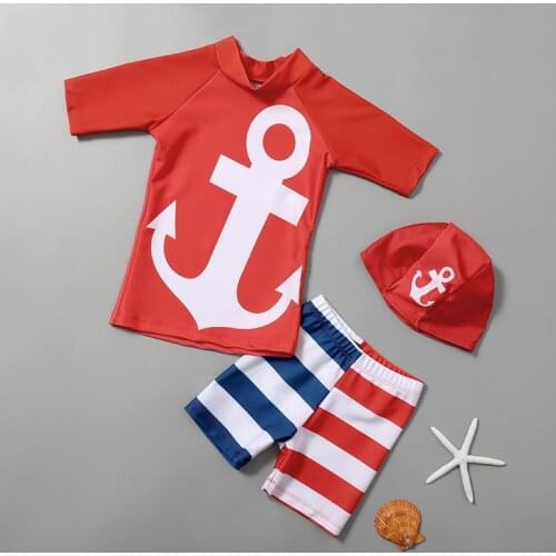 2021 New Boys Swimwear 2 Pieces Swimsuit(with cap)Cartoon Print BathingSuit Sun-proof Beachwear for 2-8years Toddler Beachpants